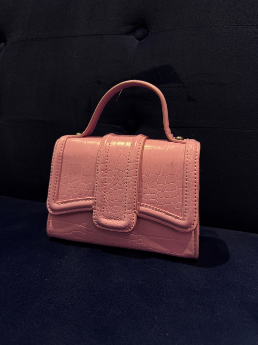 Zara Pink Croc-Embossed Mini Top Handle Bag